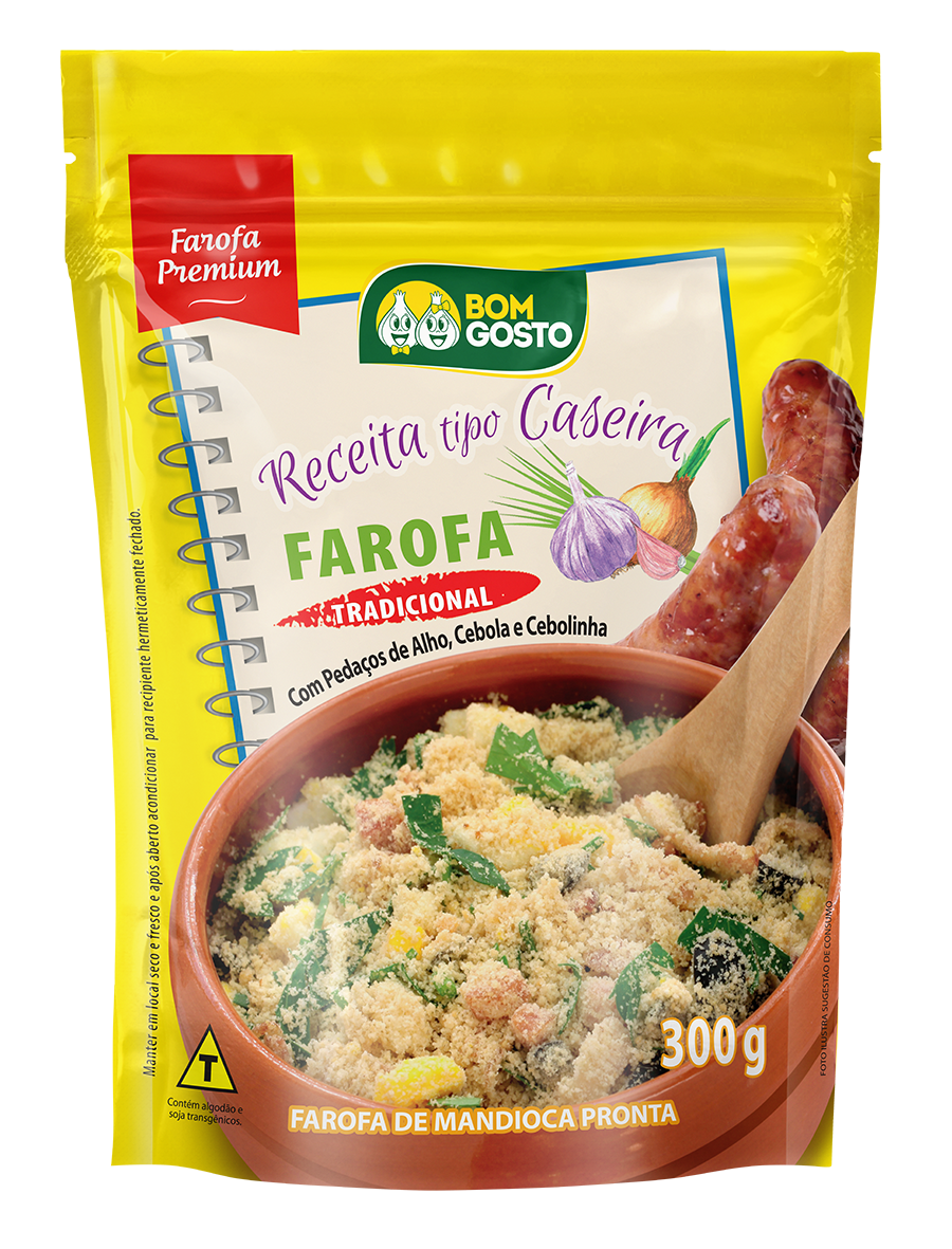 Farofa tradicional Bom Gosto, pacote de 300 gramas